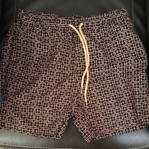 SHEIN Black and Cream Patterned Swim Trunks